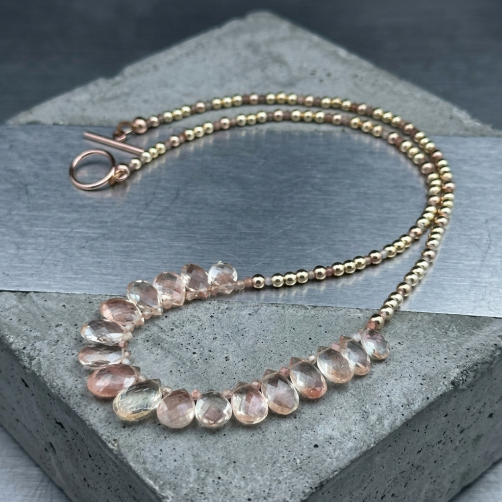 Oregon Sunstone Teardrop Statement Necklace with Rose Gold-Filled Toggle