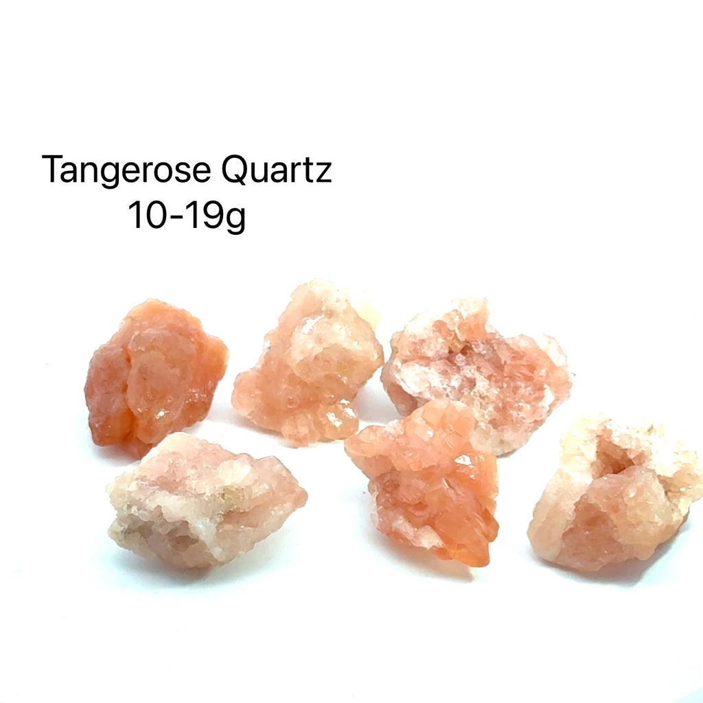 Tangerose Quartz gemstone on white 10-19g grouping front view