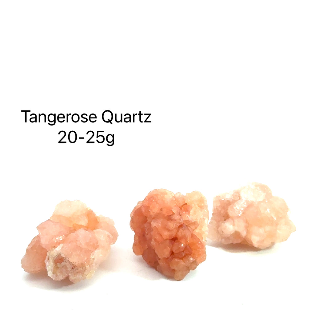 Tangerose Quartz gemstone on white 20-25g grouping front view