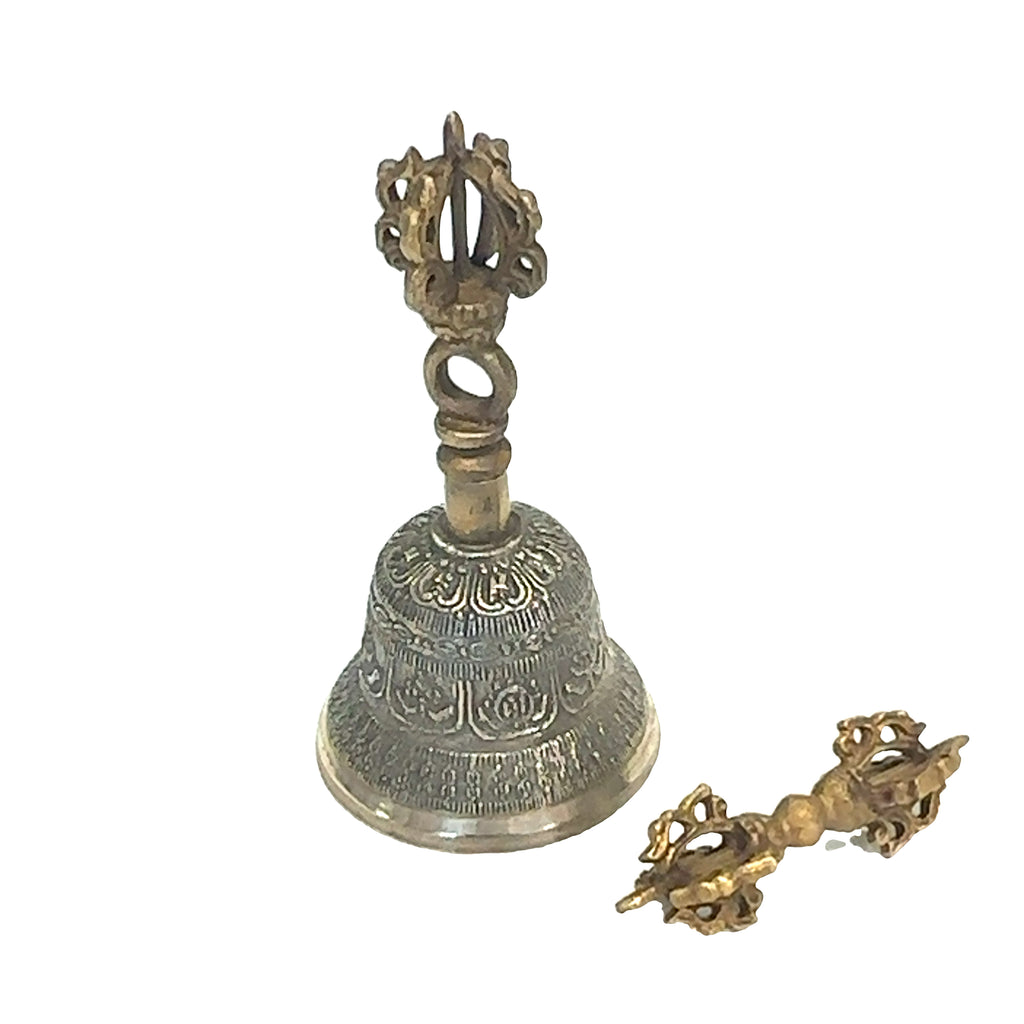 Tibetan Bell and Dorje Set on white front center view overview