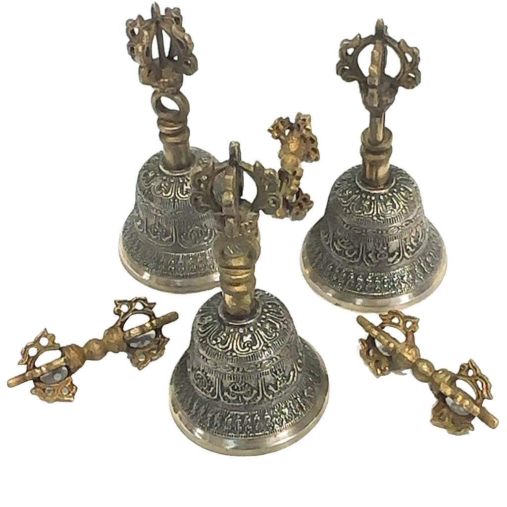 Tibetan Bell and Dorje Set on white front overview