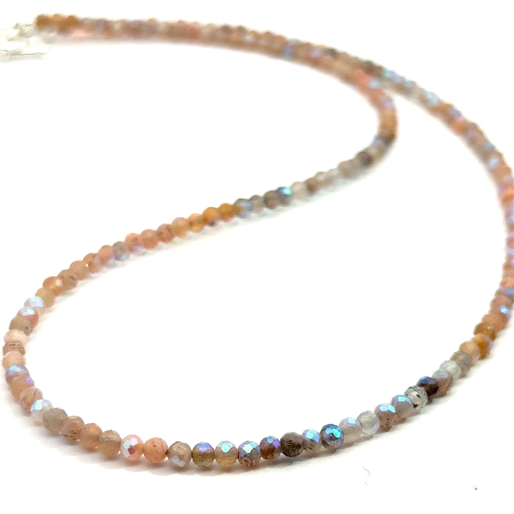 Titanium-Coated Labradorite Necklace on white front, close-up overview