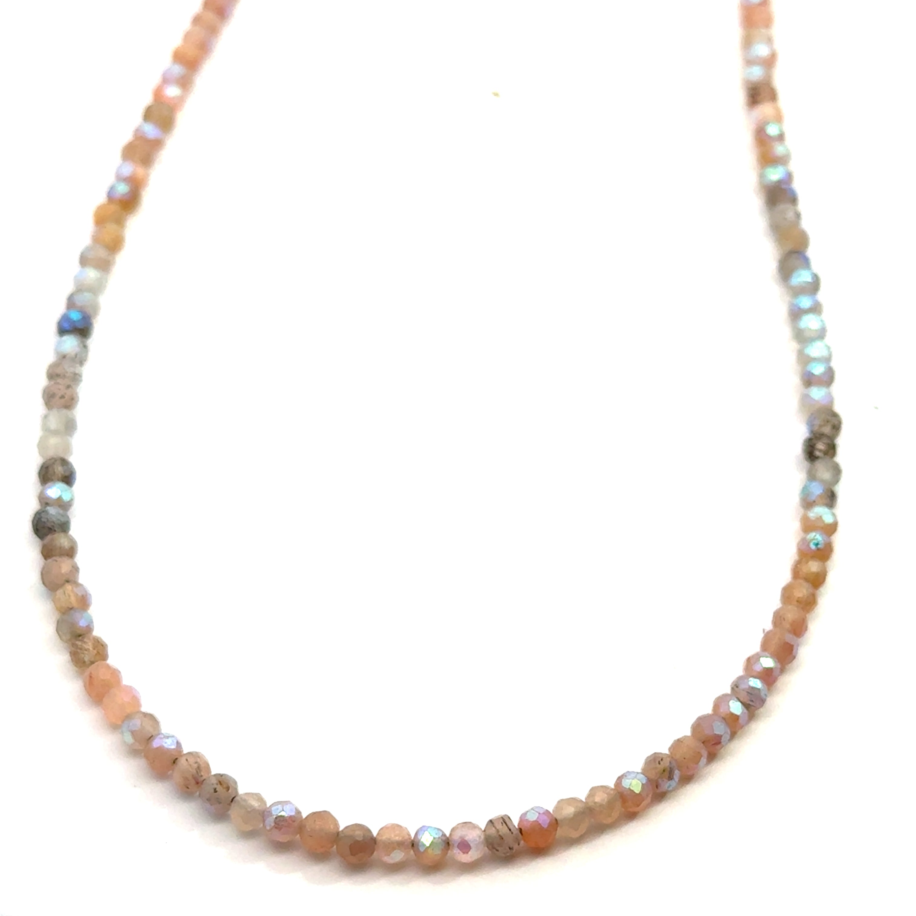 Titanium-Coated Labradorite Necklace on white front long close up over view