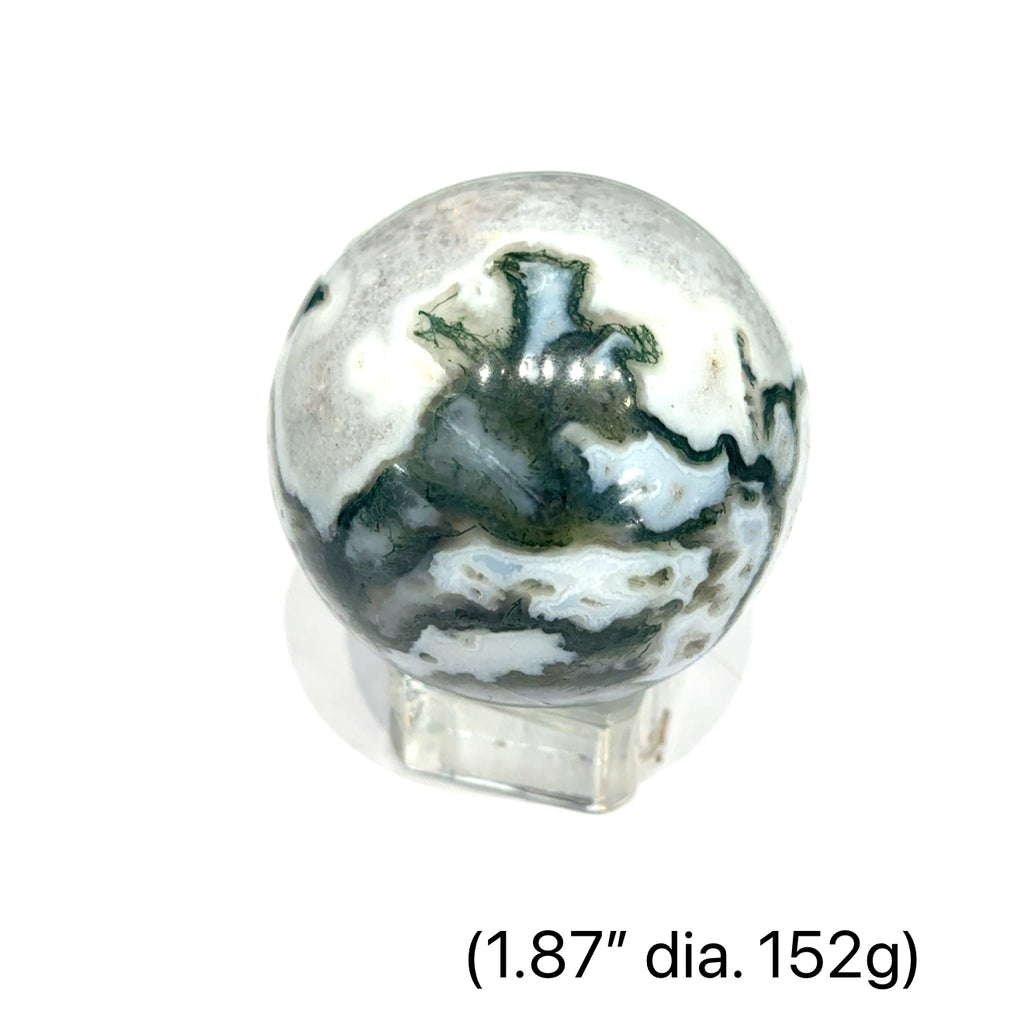 Tree Agate gemstone sphere on white 1.87'' dia. 152g front view 