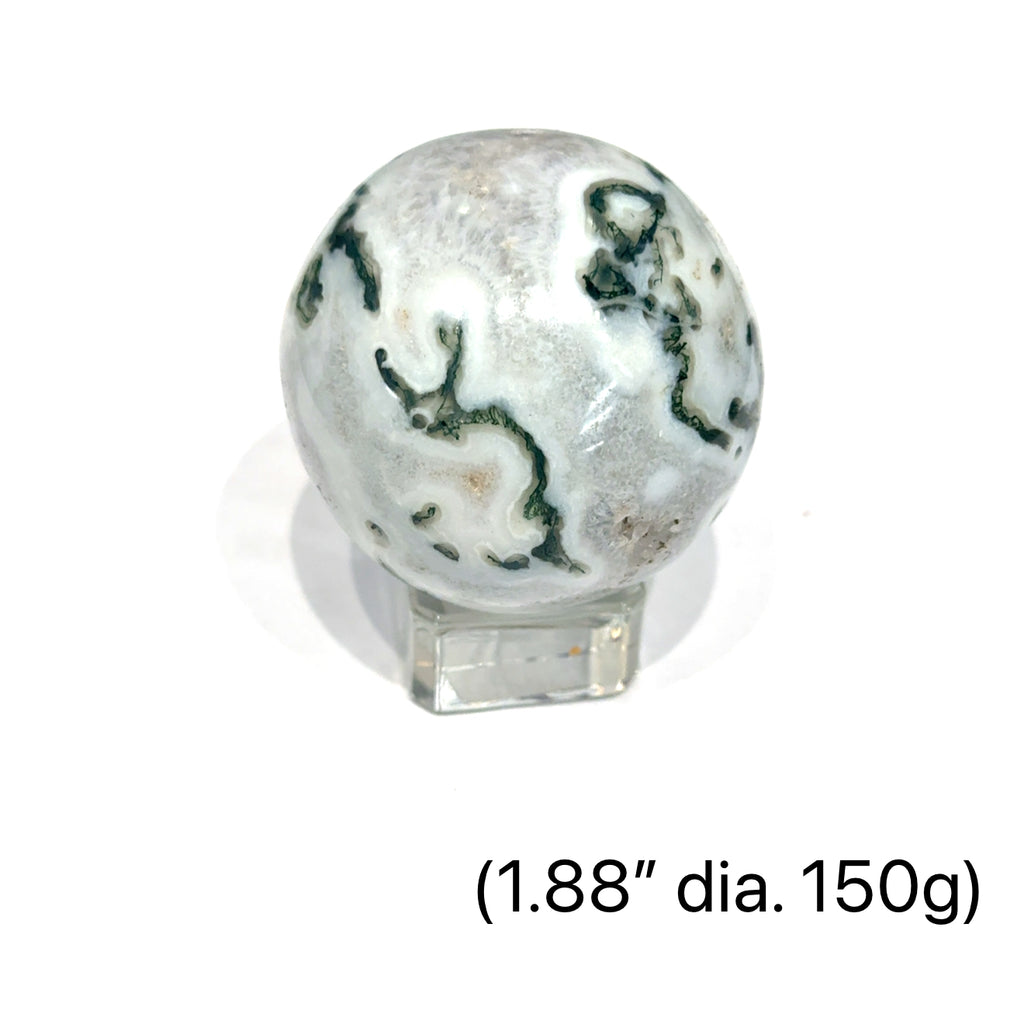 Tree Agate gemstone sphere on white 1.88'' dia. 150g front view 