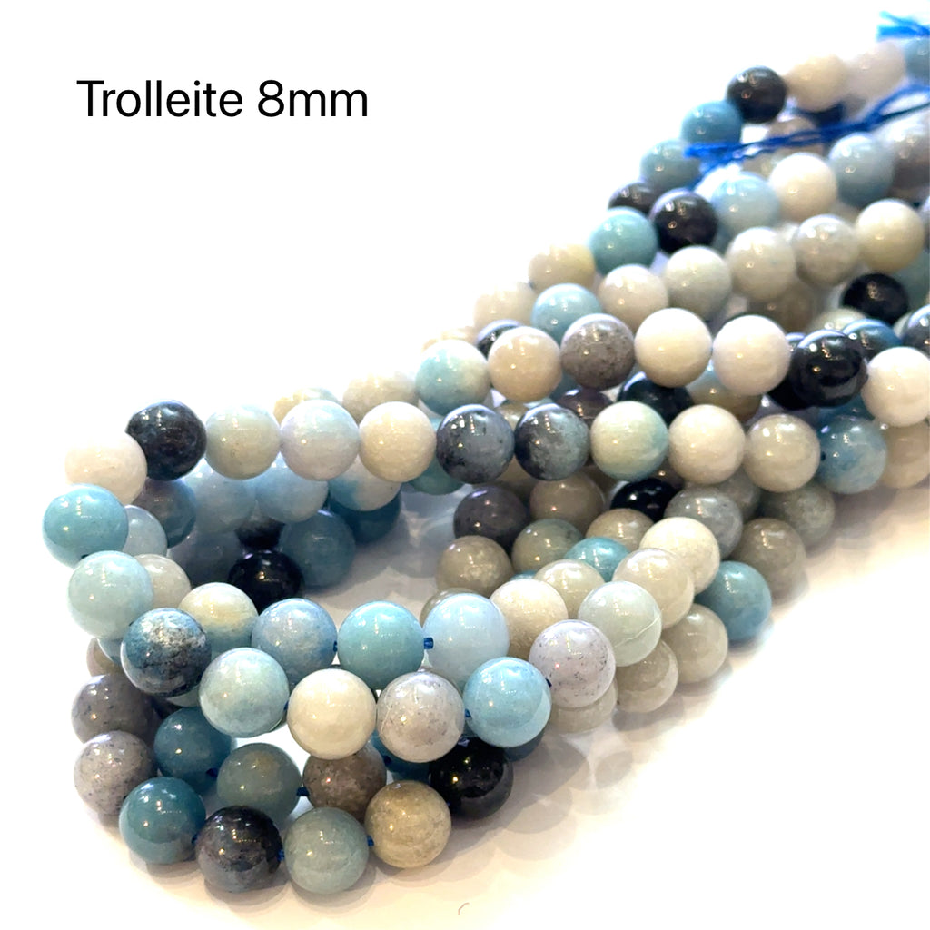 Trolleite Gemstone Strand 8mm round on white center overview