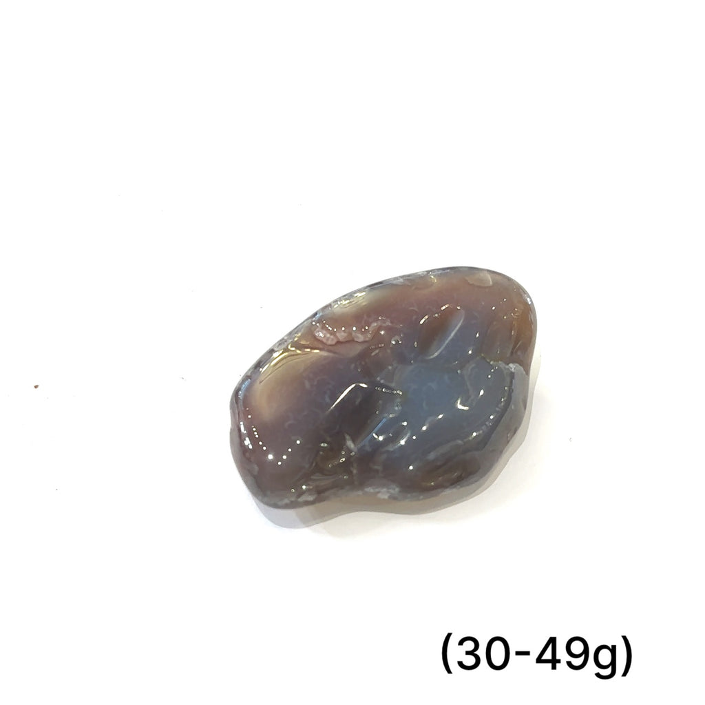 Tumbled Agate stone from Malawi, Africa for Root and Sacral chakra balance gemstone (21-29g) on white overview  gemstone (30-49g) on white overview 
