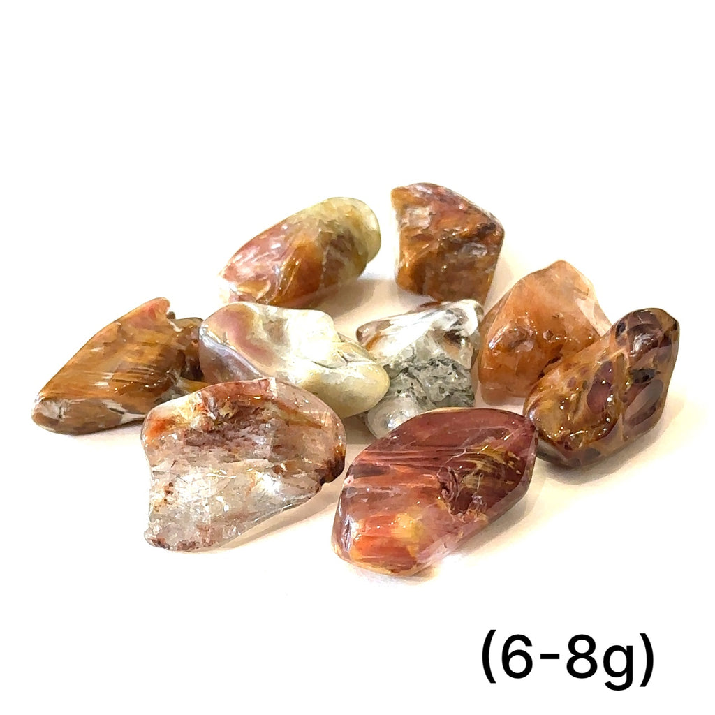 Tumbled Amphibole gemstone for Crown and Third Eye chakra activation grouping of (2g) on white overview