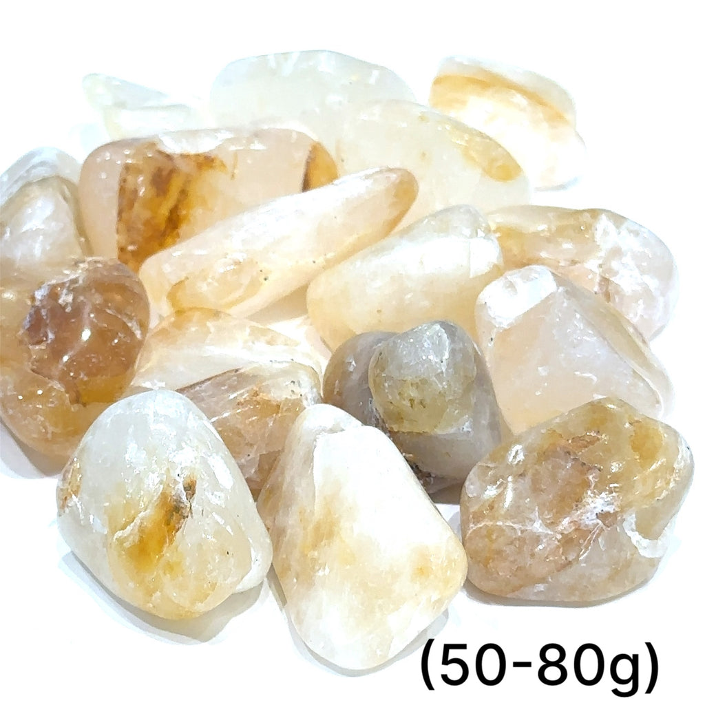 Tumbled Golden Healer gemstone for meditation and spiritual communication grouping  (50-80g) on white overview