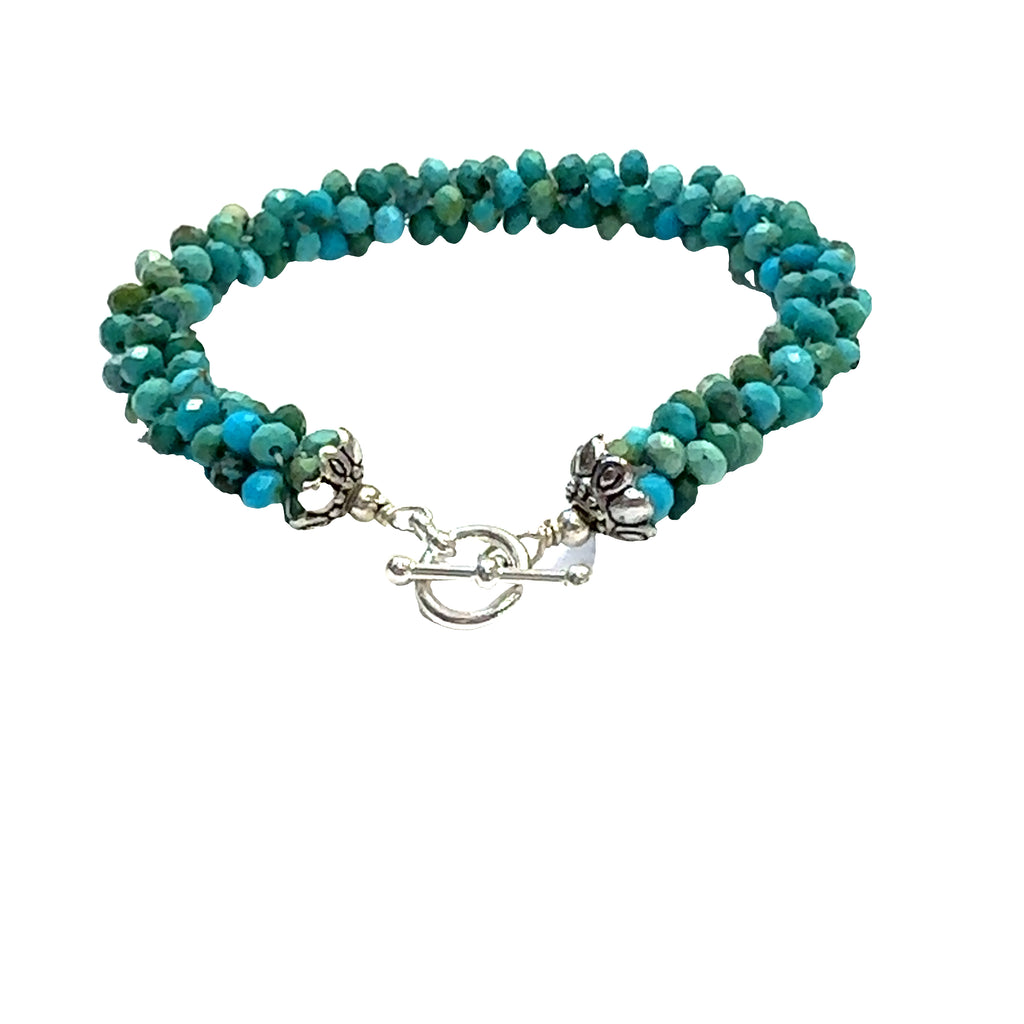 Turquoise Crocheted Gemstone Bracelet  on white center back overview