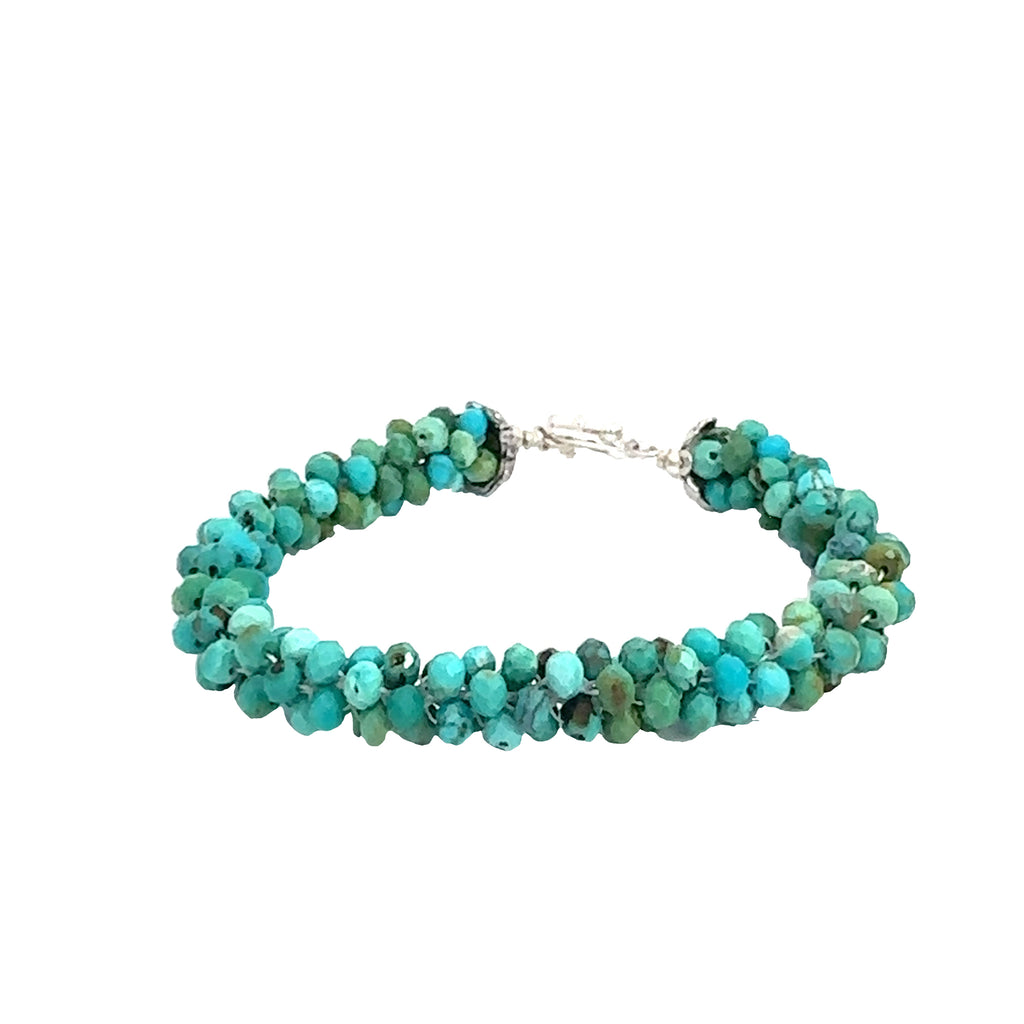 Turquoise Crocheted Gemstone Bracelet  on white center front overview