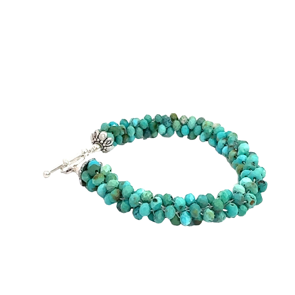 Turquoise Crocheted Gemstone Bracelet  on white center left side overview