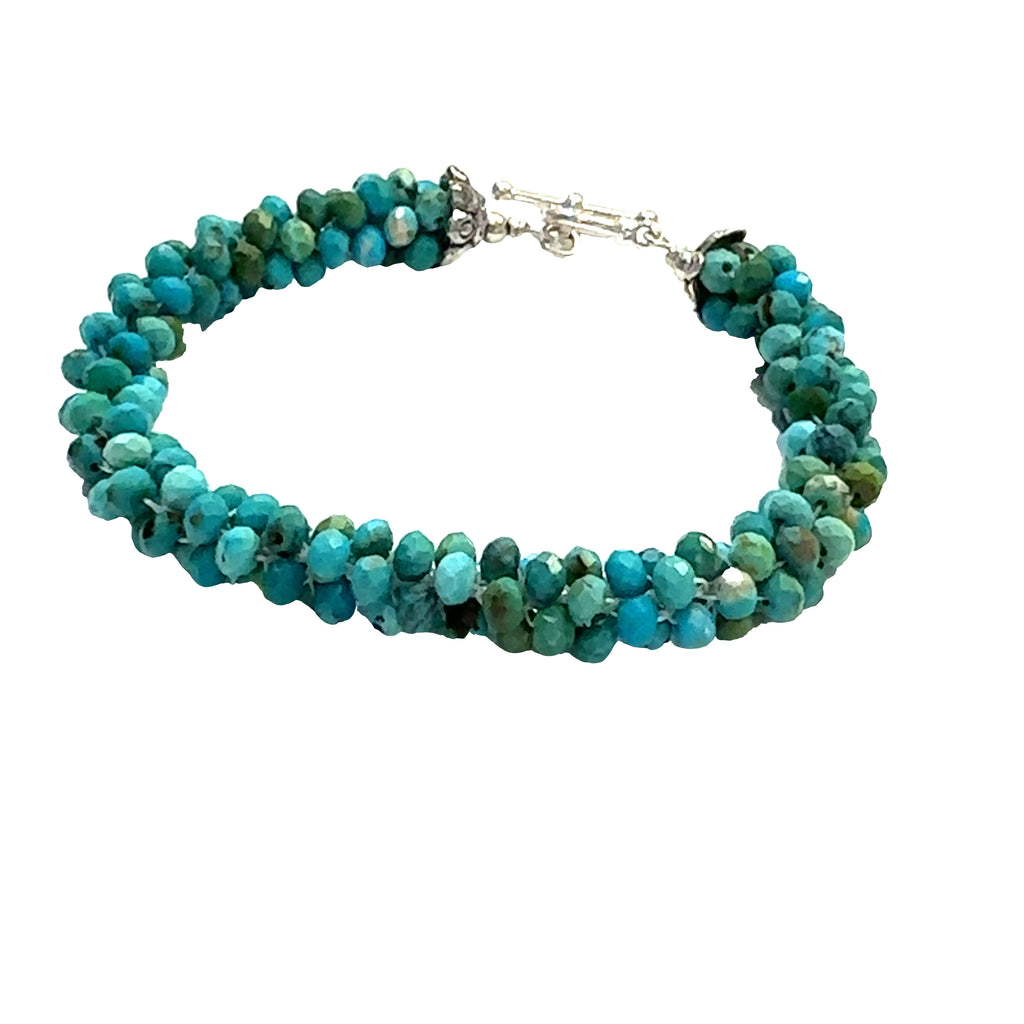 Turquoise Crocheted Gemstone Bracelet  on white center overview