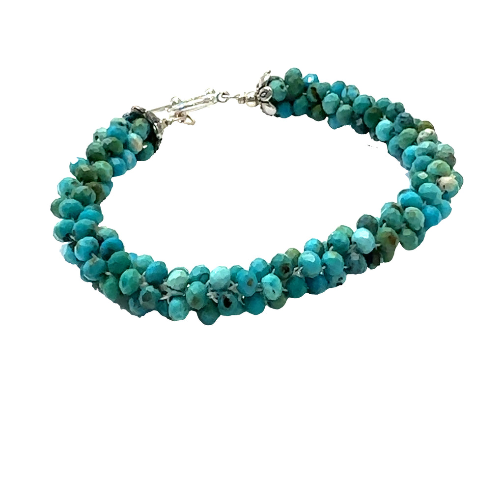 Turquoise Crocheted Gemstone Bracelet  on white center top overview