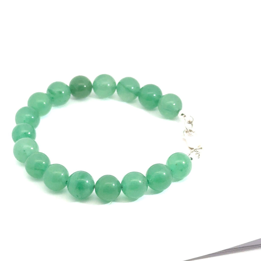 Green Aventurine Gemstone Bracelet with Sterling Silver Toggle