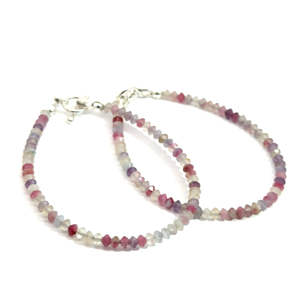 3mm Pink Tourmaline Matte Saucer Bracelet with Sterling Silver Toggl
