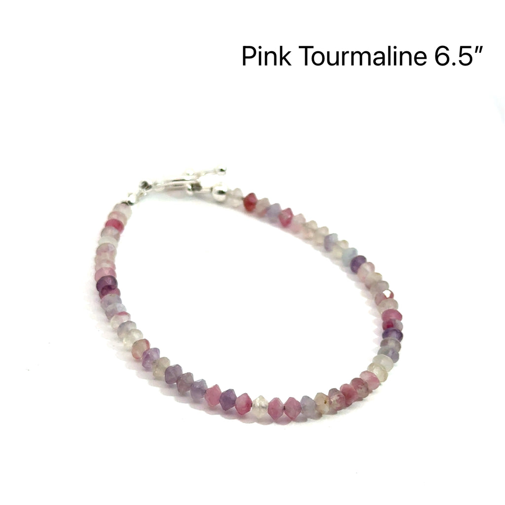 3mm Pink Tourmaline Matte Saucer Bracelet with Sterling Silver Toggl