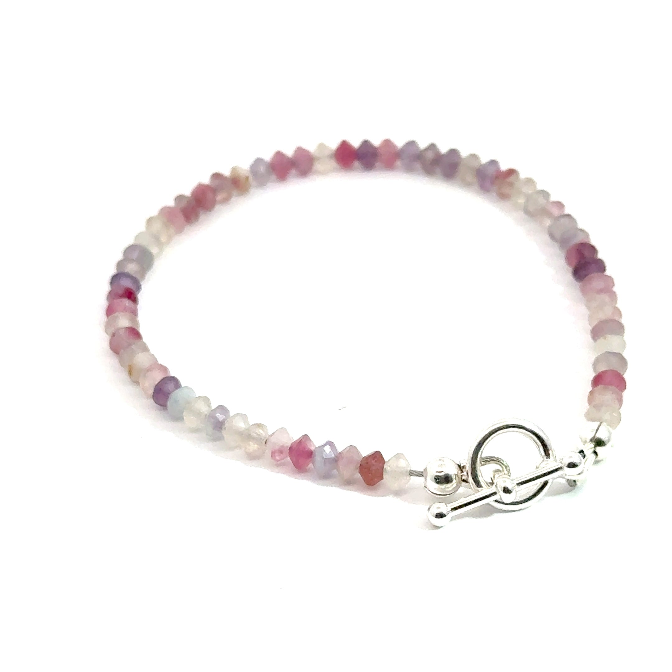 3mm Pink Tourmaline Matte Saucer Bracelet with Sterling Silver Toggl