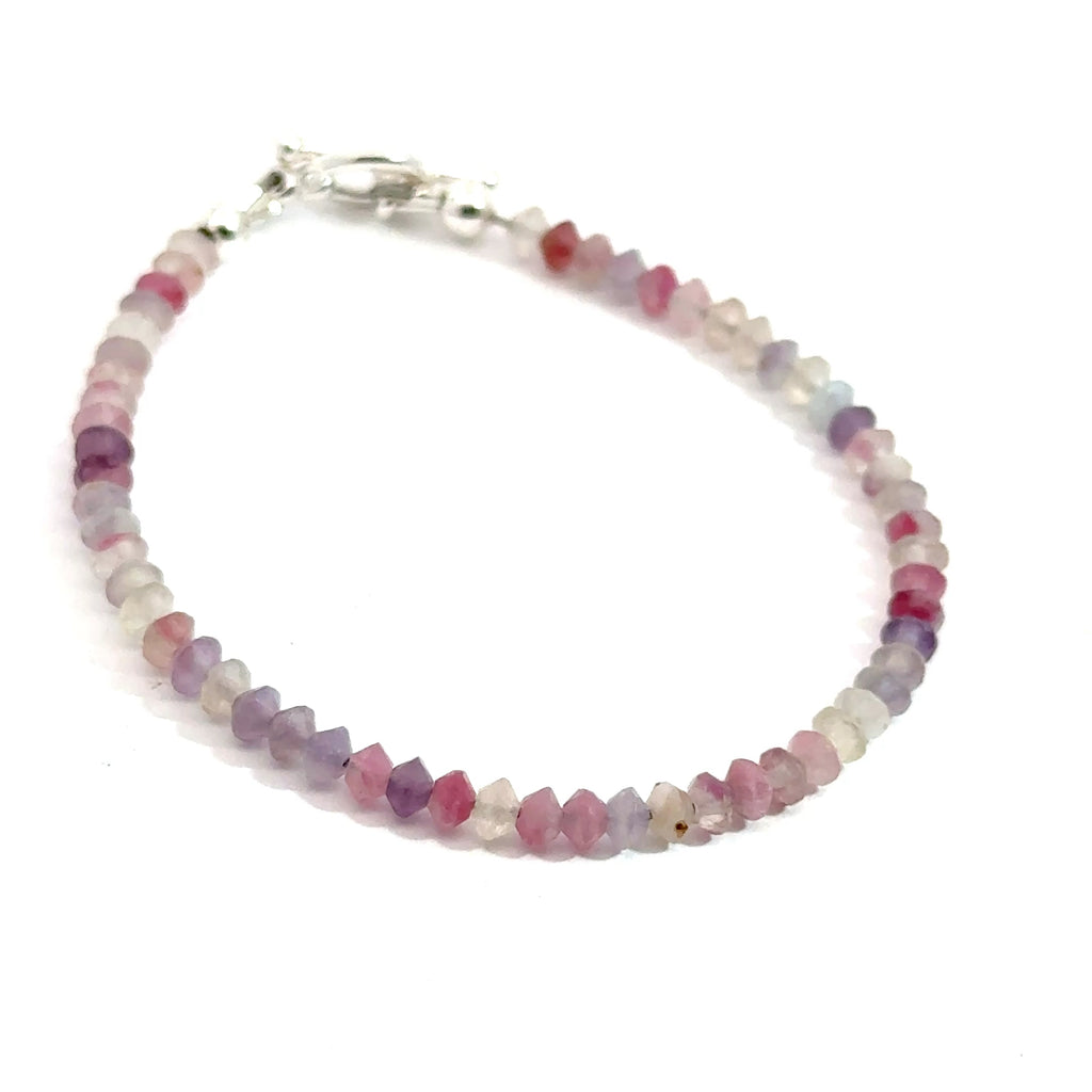 3mm Pink Tourmaline Matte Saucer Bracelet with Sterling Silver Toggl