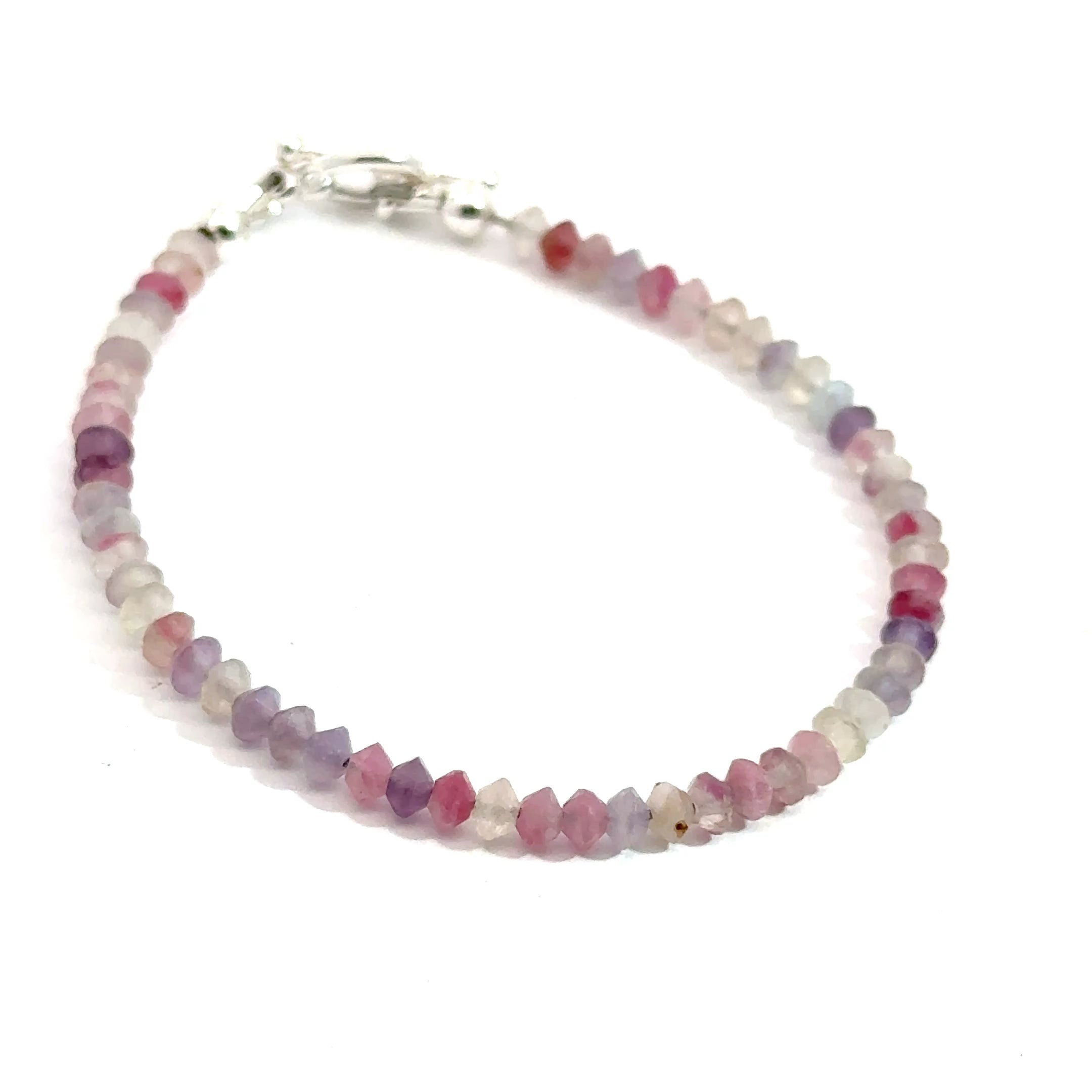 3mm Pink Tourmaline Matte Saucer Bracelet with Sterling Silver Toggl