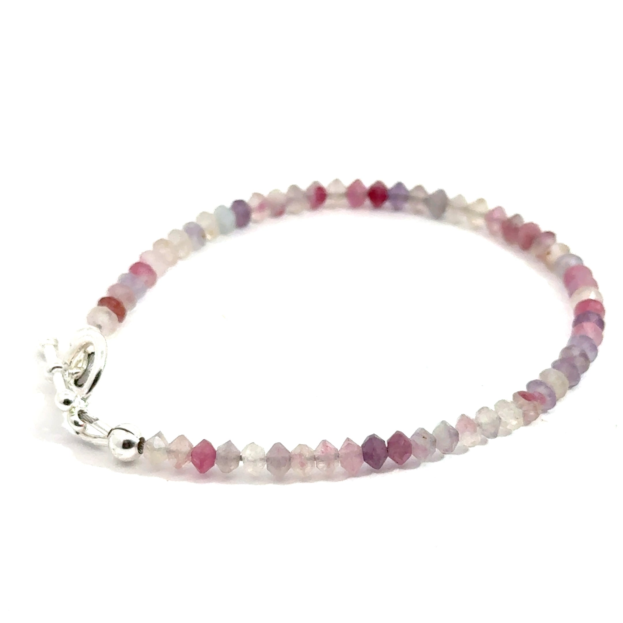 3mm Pink Tourmaline Matte Saucer Bracelet with Sterling Silver Toggl