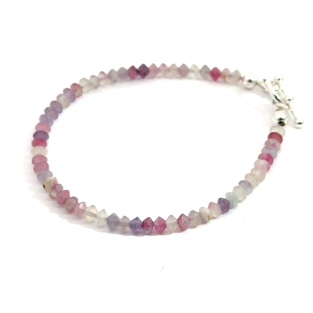 3mm Pink Tourmaline Matte Saucer Bracelet with Sterling Silver Toggl