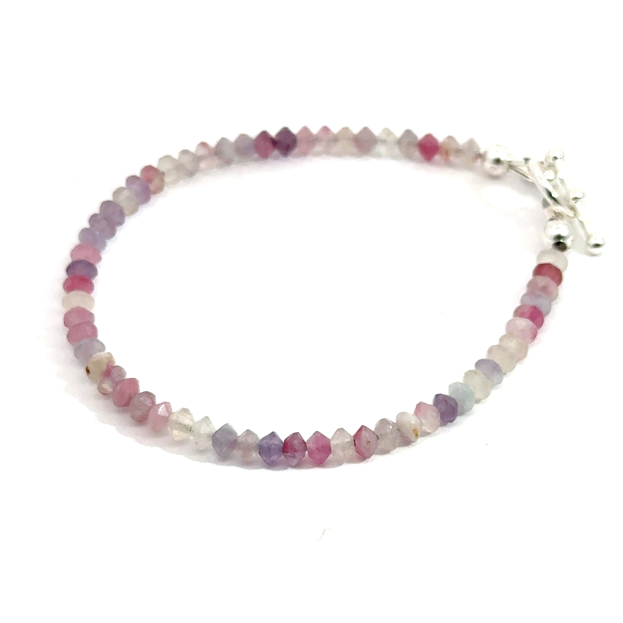 3mm Pink Tourmaline Matte Saucer Bracelet with Sterling Silver Toggl