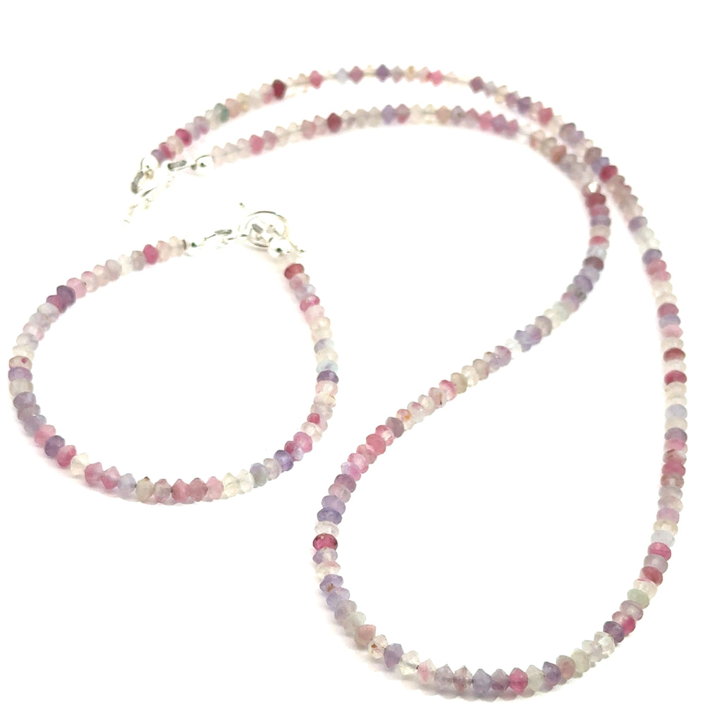 3mm Pink Tourmaline Matte Saucer Bracelet with Sterling Silver Toggl