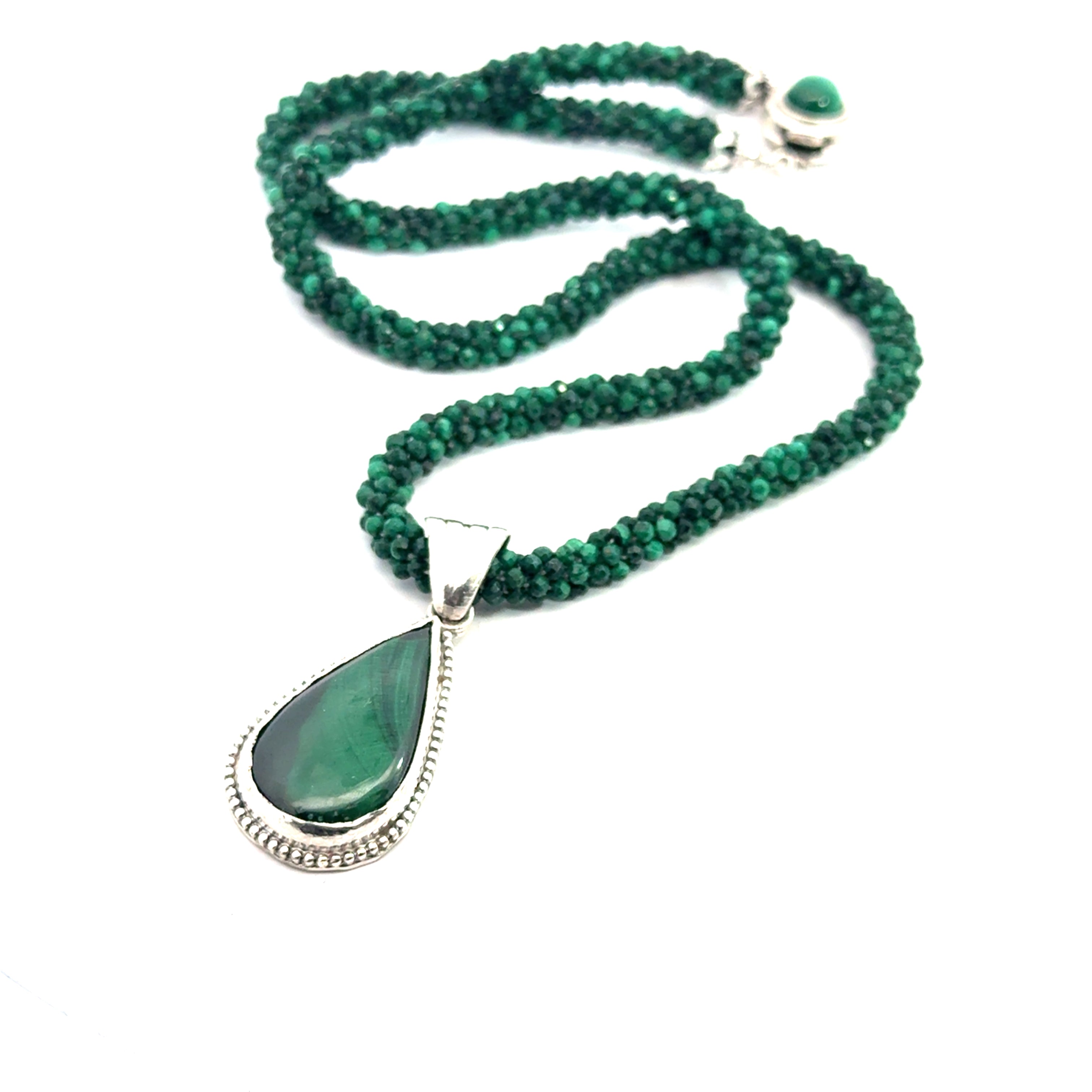 Malachite Gemstone Crocheted Necklace, jewelry