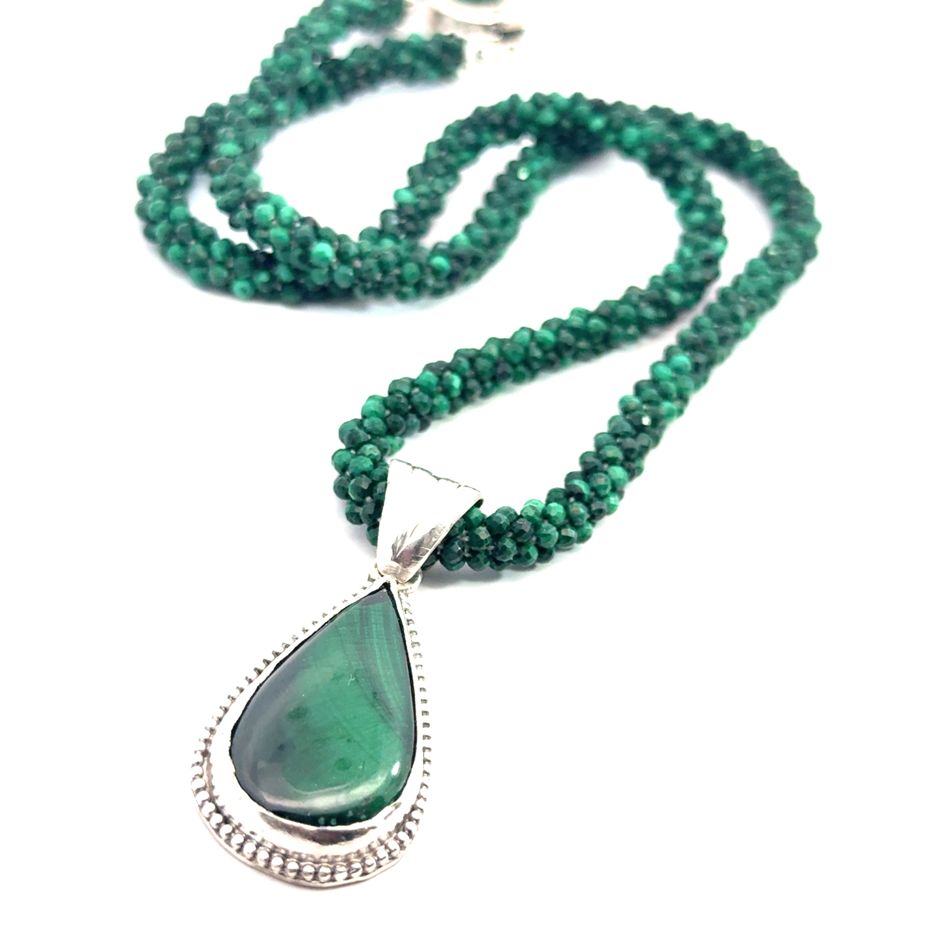 Malachite Gemstone Crocheted Necklace, jewelry