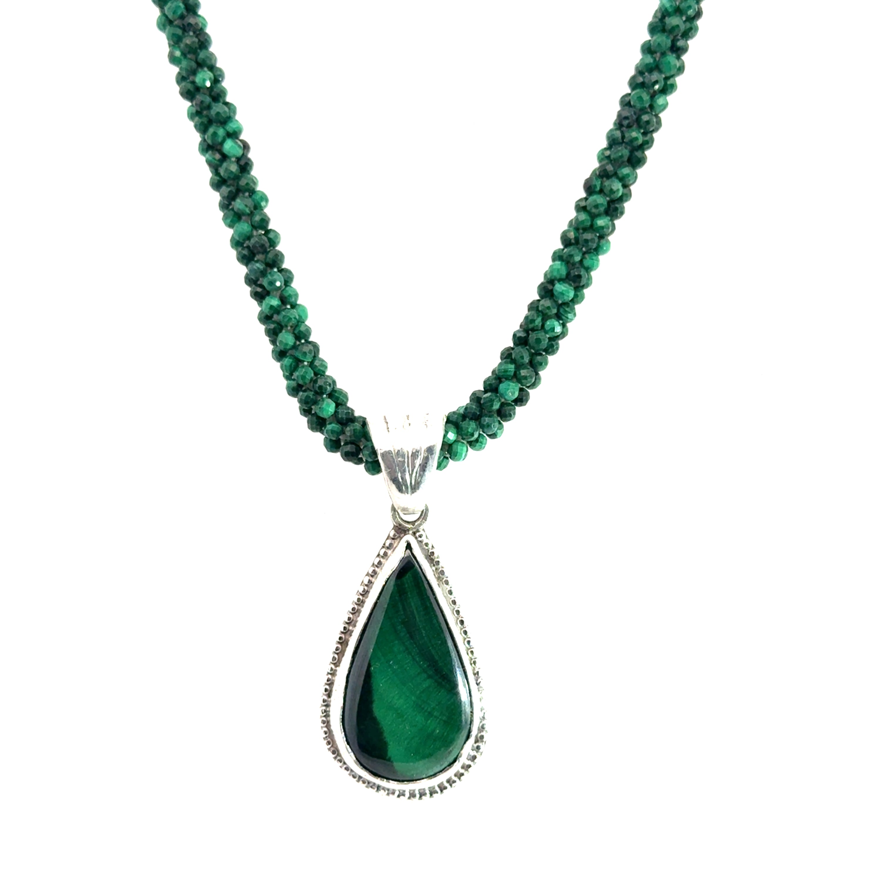 Malachite Gemstone Crocheted Necklace, jewelry