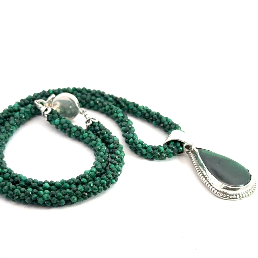 Malachite Gemstone Crocheted Necklace, jewelry