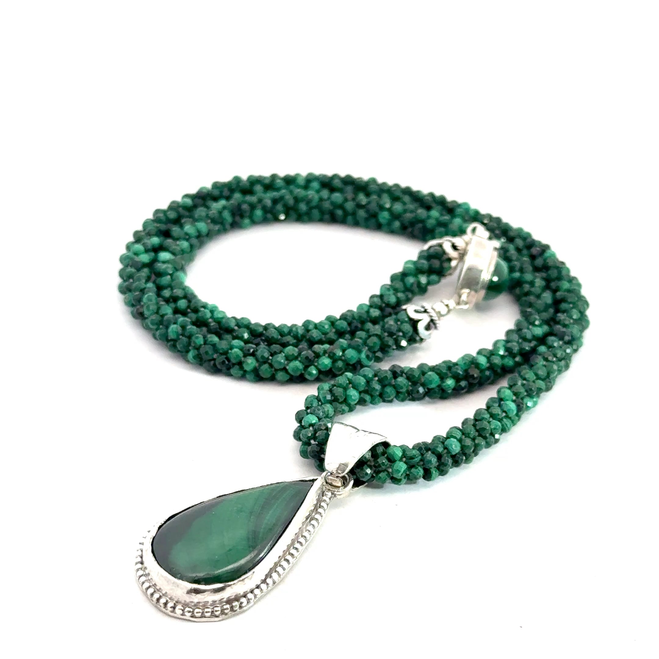 Malachite Gemstone Crocheted Necklace, jewelry