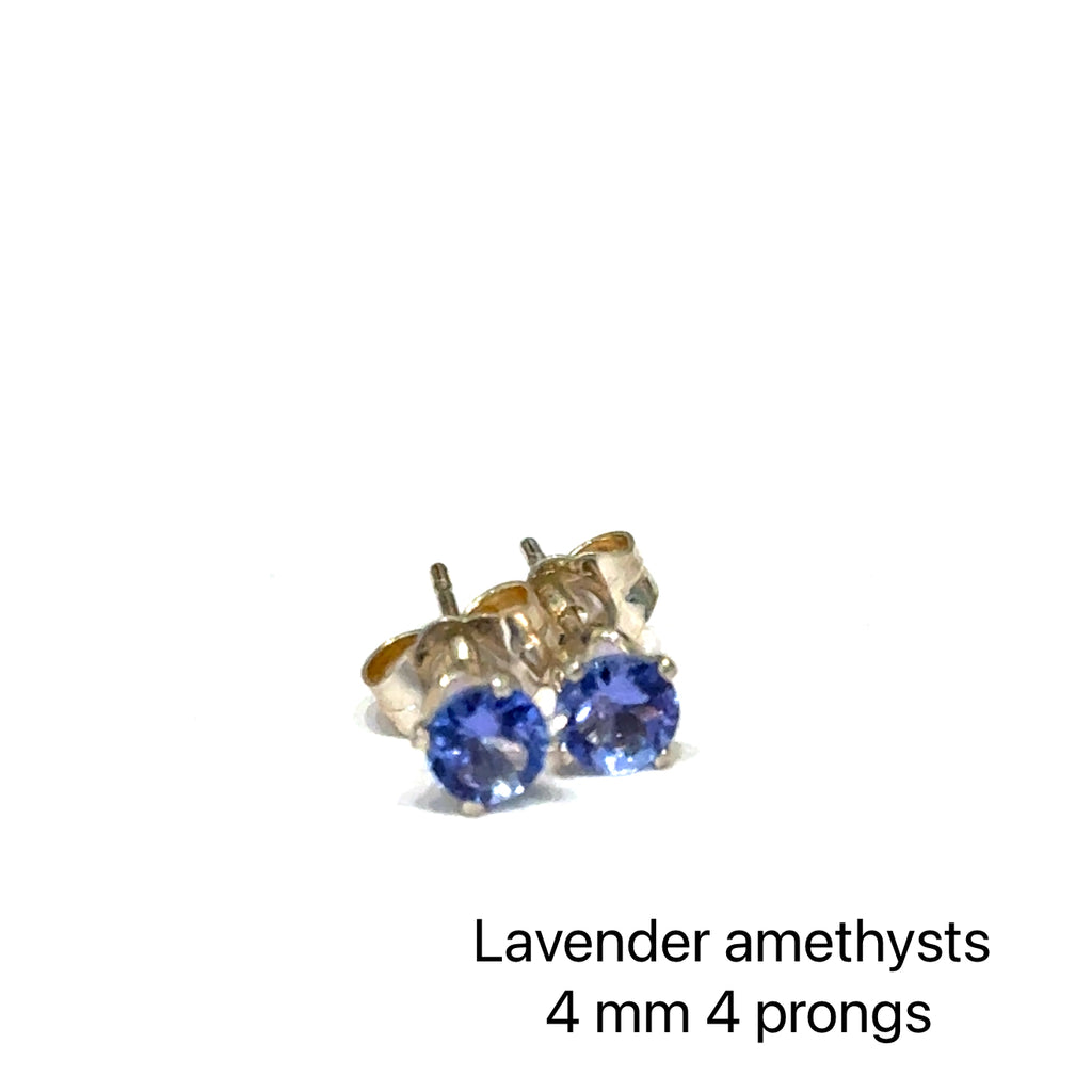 Lavender Amethyst Faceted 4mm Round Post Earrings – AAA-Grade Gemstone in Sterling Silver Basket Setting
