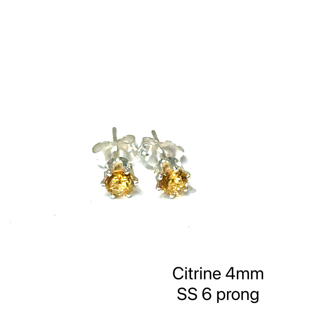 Citrine Faceted Round Post Earrings – 4mm Crystal in 14k Gold Basket Setting for Creativity & Abundance