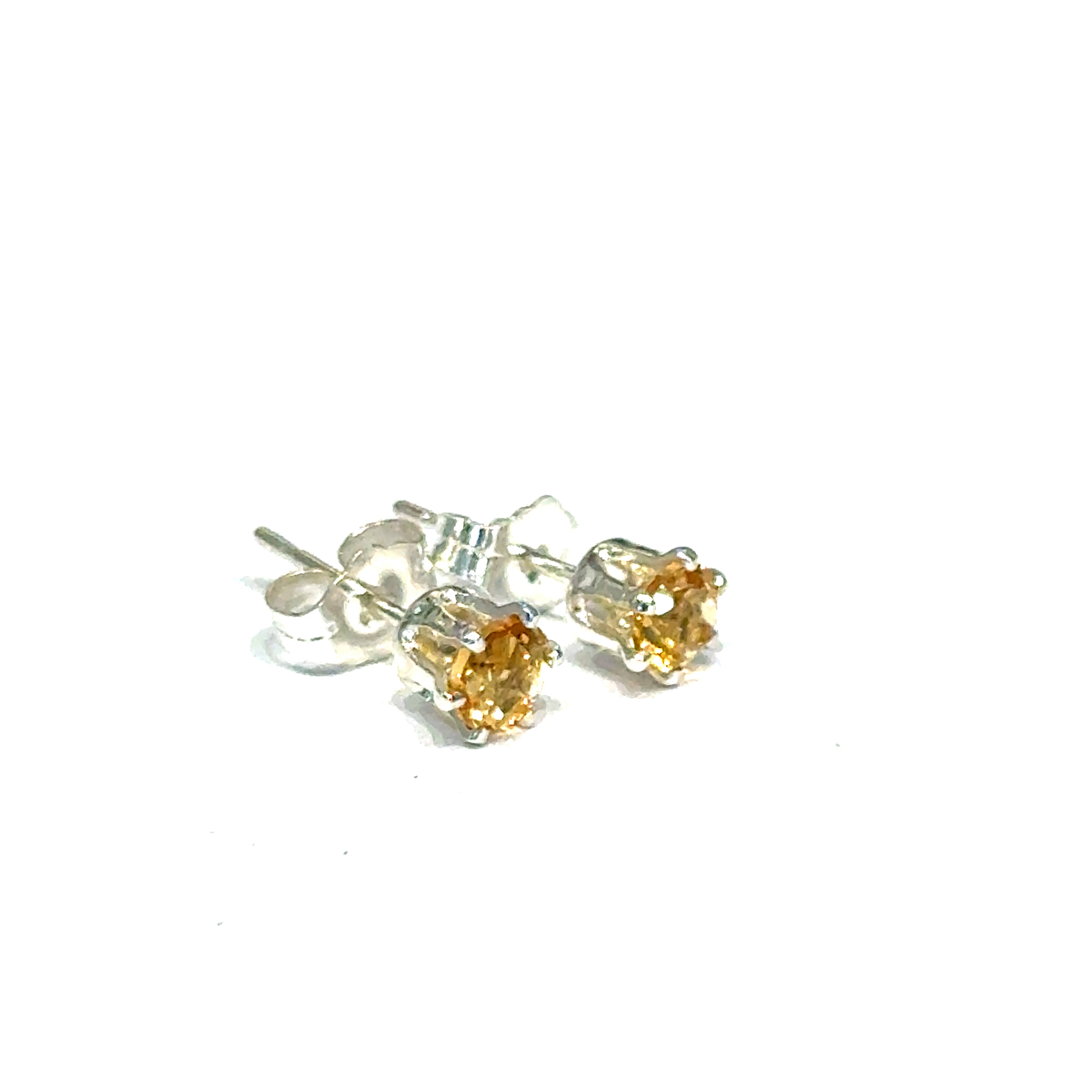Citrine Faceted Round Post Earrings – 4mm Crystal in 14k Gold Basket Setting for Creativity & Abundance