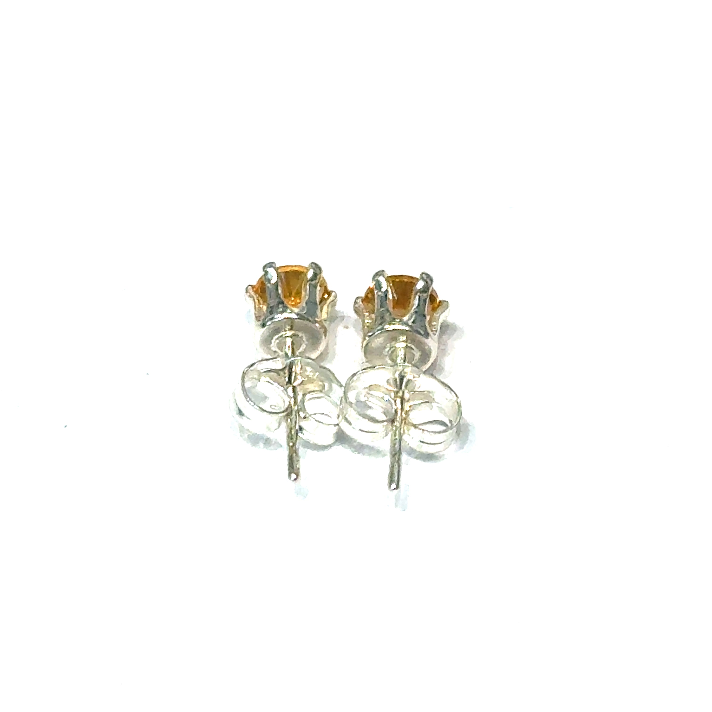 Citrine Faceted Round Post Earrings – 4mm Crystal in 14k Gold Basket Setting for Creativity & Abundance