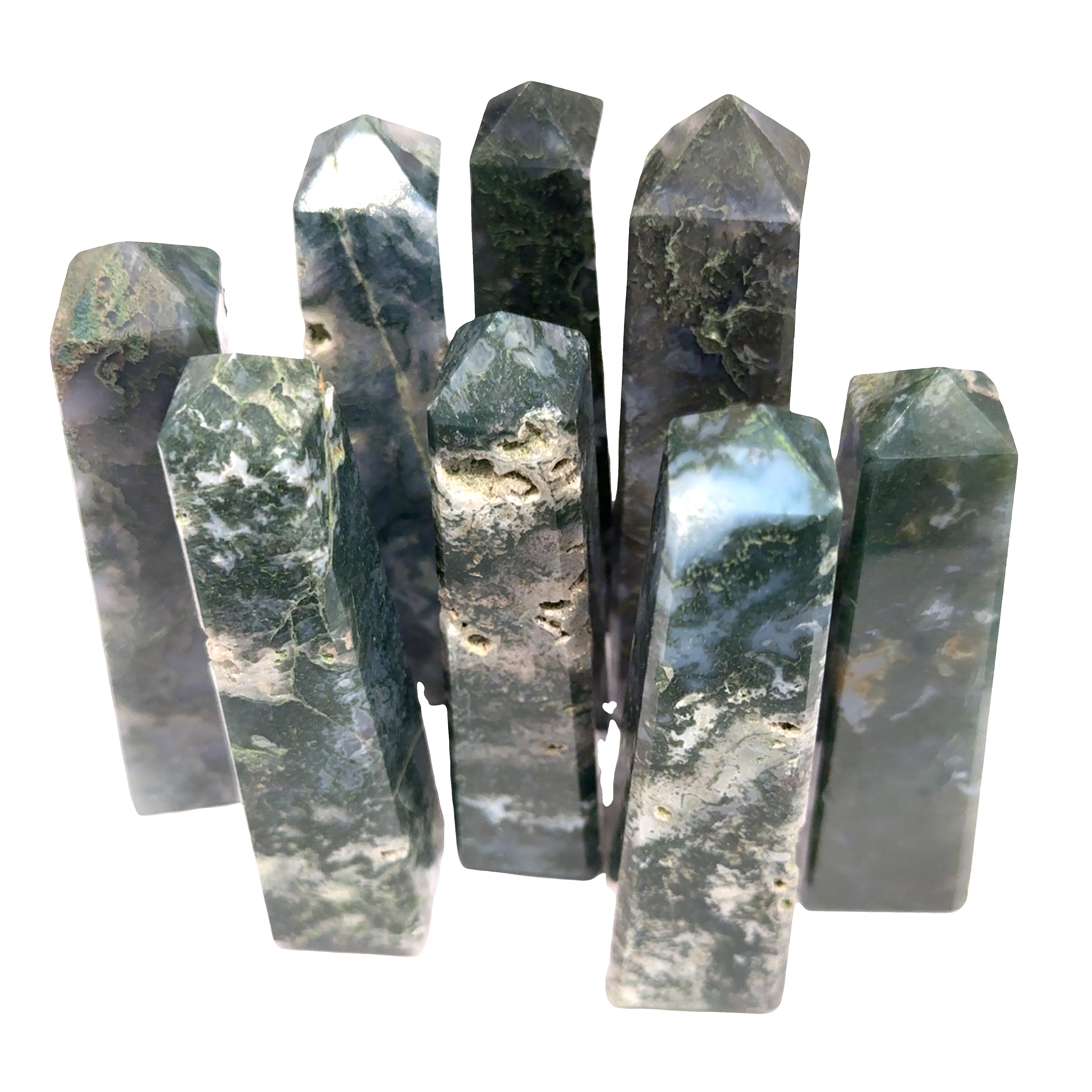 Moss Agate Gemstone Tower – Ethically Sourced Crystal for Abundance, Growth & New Beginnings