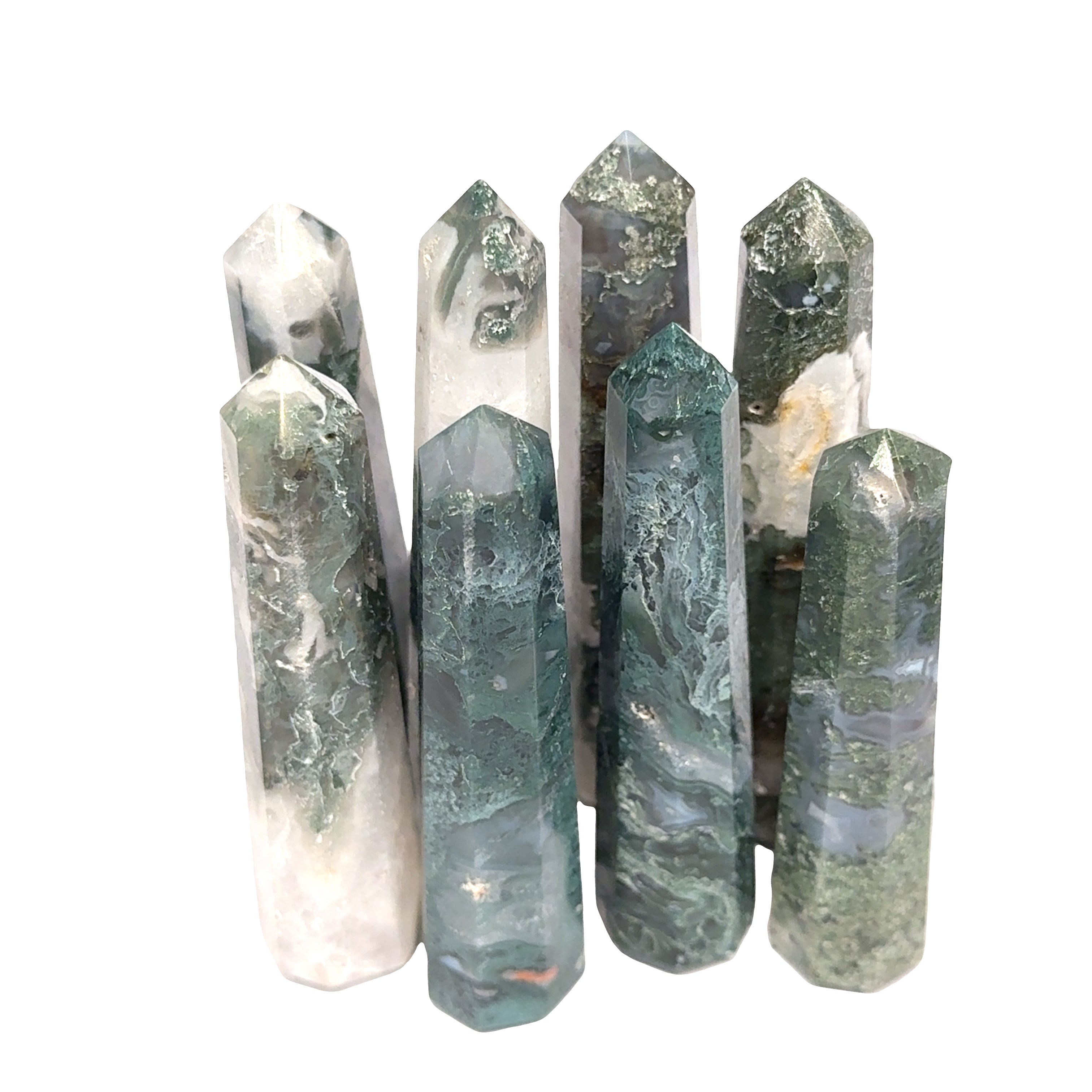 Moss Agate Gemstone Tower – Ethically Sourced Crystal for Abundance, Growth & New Beginnings