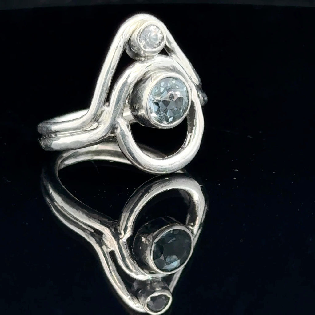 Blue Topaz & White Topaz Double-Stone Ring | Balance, Clarity & Intention