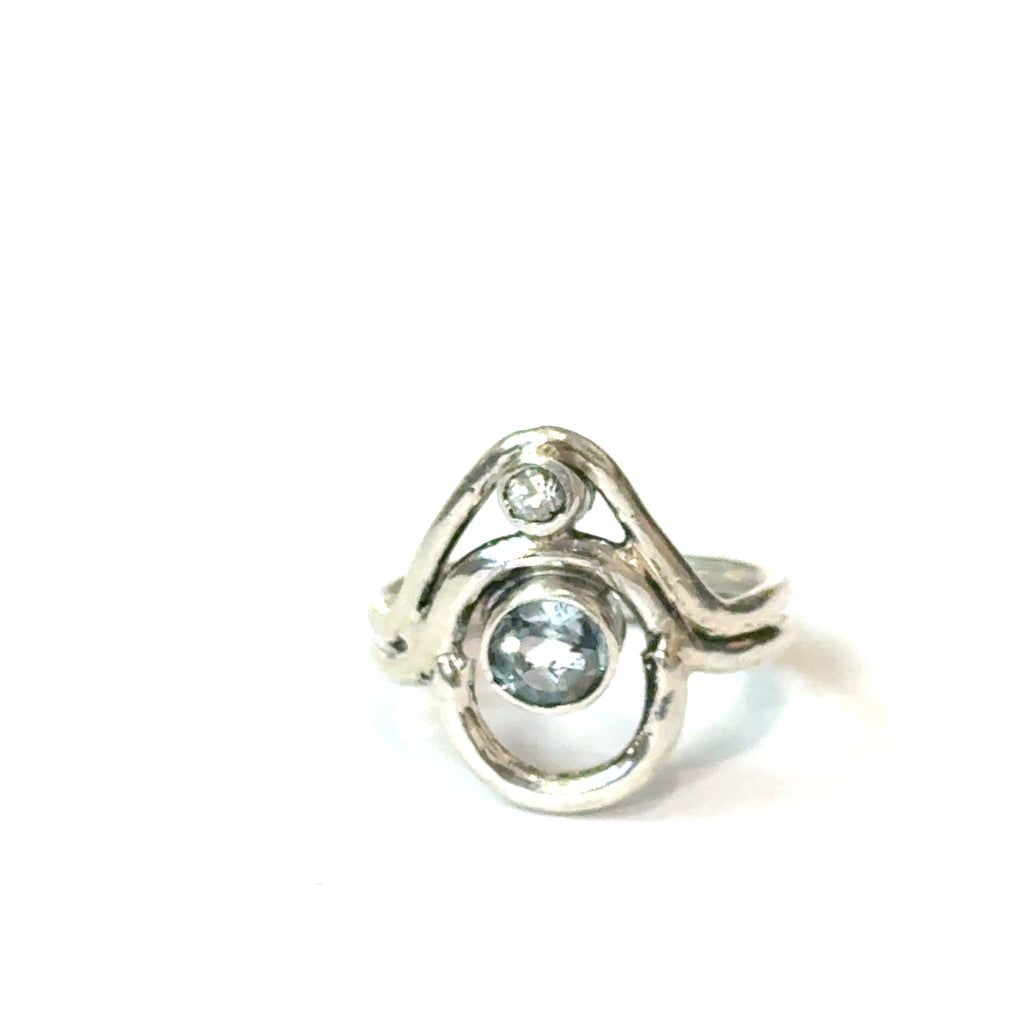 Blue Topaz & White Topaz Double-Stone Ring | Balance, Clarity & Intention