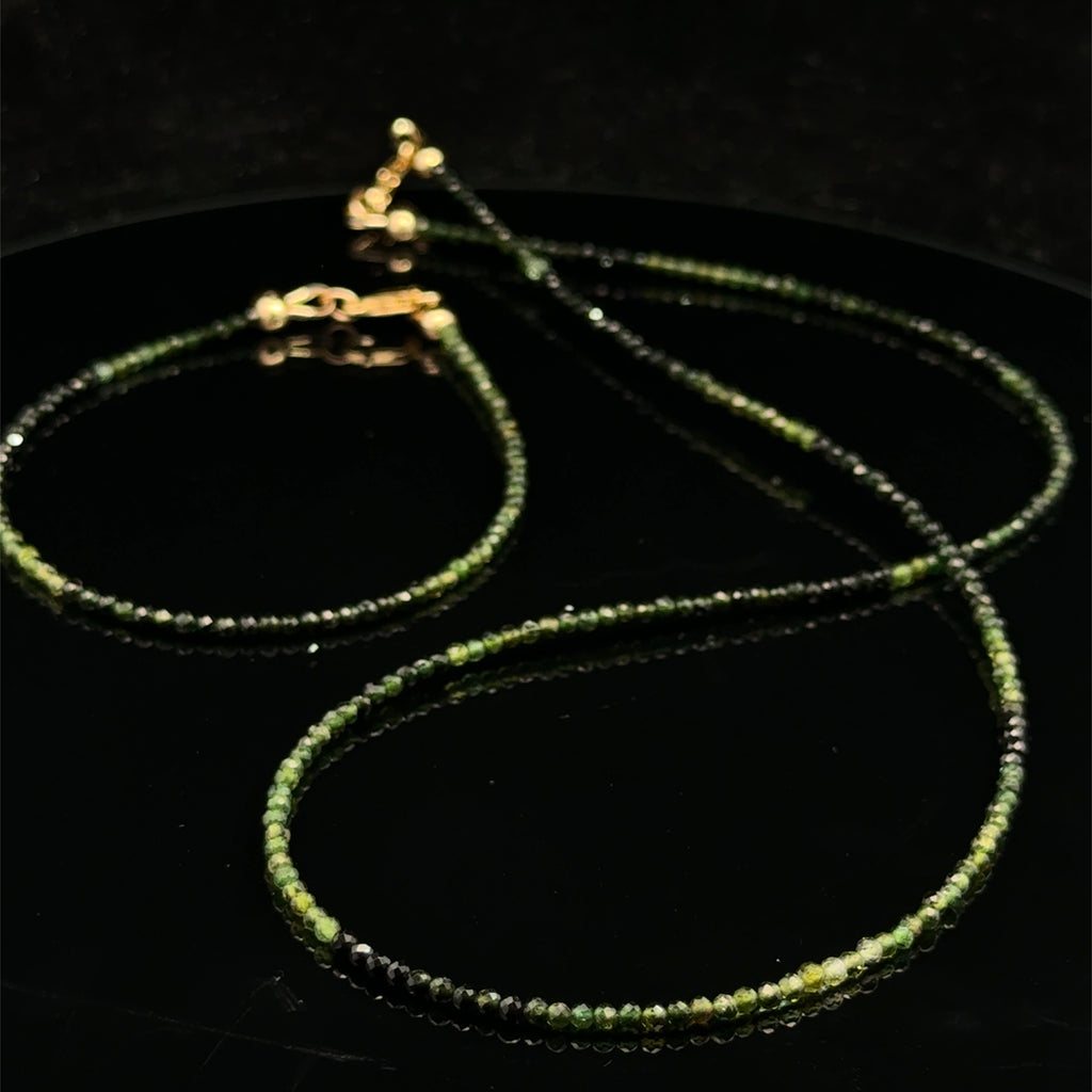 Green Tourmaline Gemstone Necklace - Abundance & Heart Renewal - 17.25"