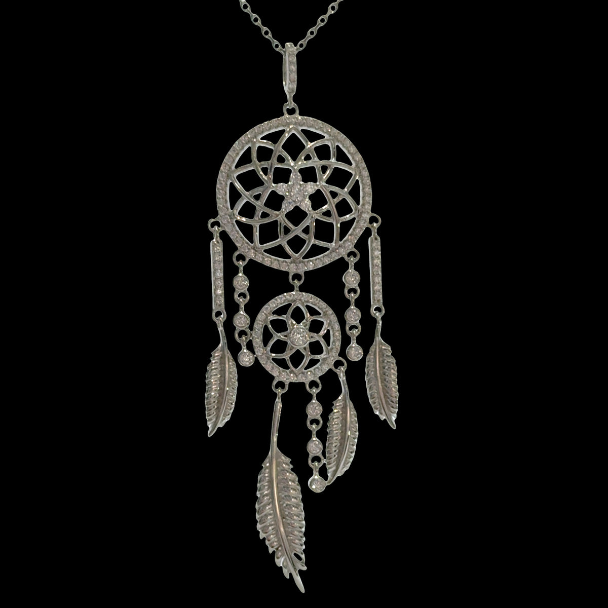 Pavé CZ Dream Catcher Necklace and Earrings Set: 925 Sterling Silver Spiritual Protection Jewelry
