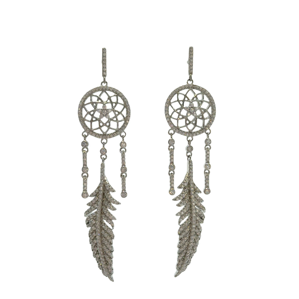 Pavé CZ Dream Catcher Necklace and Earrings Set: 925 Sterling Silver Spiritual Protection Jewelry
