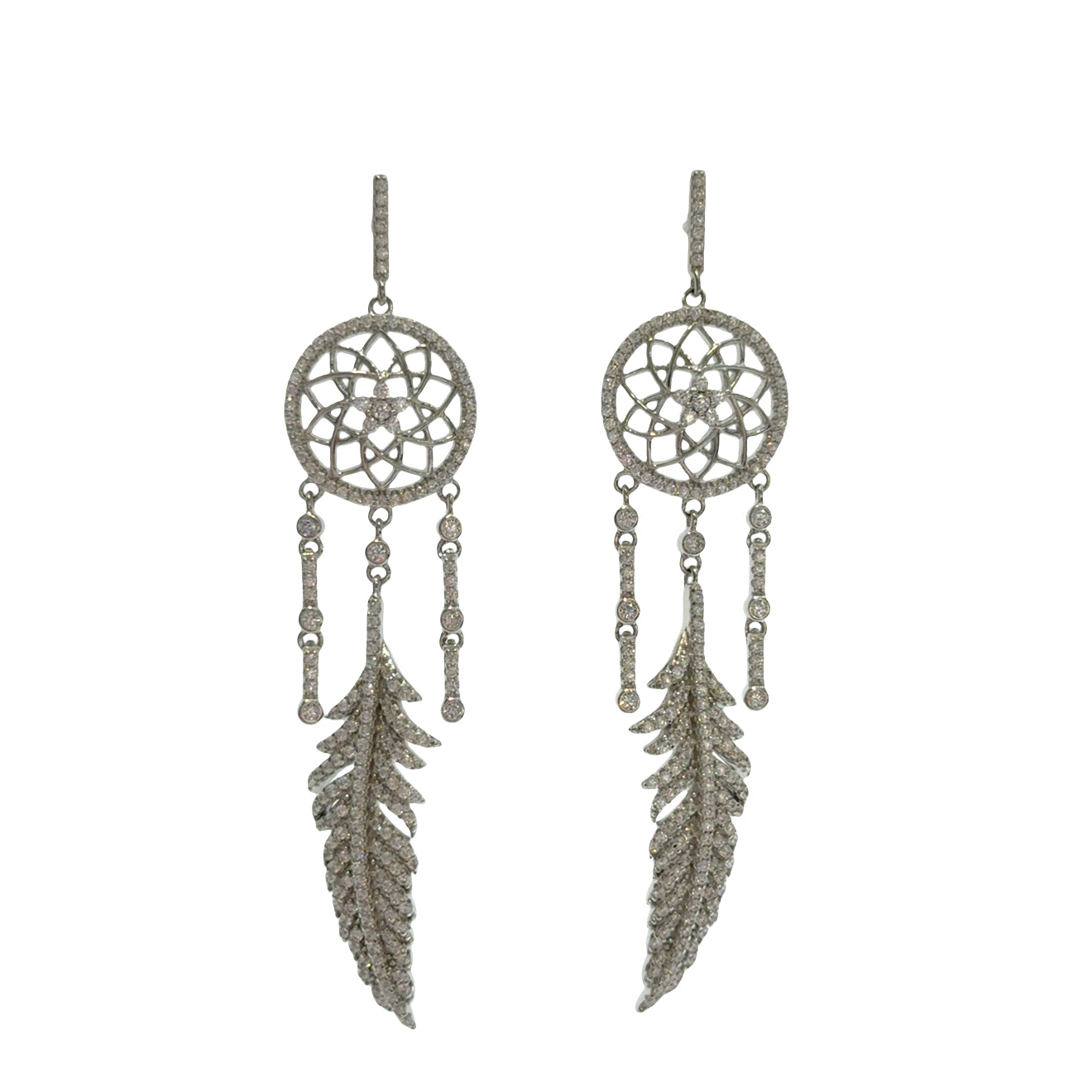 Pavé CZ Dream Catcher Necklace and Earrings Set: 925 Sterling Silver Spiritual Protection Jewelry