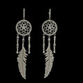 Pavé CZ Dream Catcher Necklace and Earrings Set: 925 Sterling Silver Spiritual Protection Jewelry