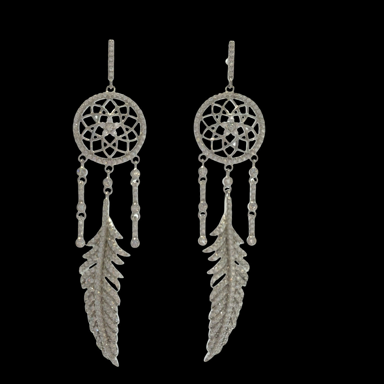 Pavé CZ Dream Catcher Necklace and Earrings Set: 925 Sterling Silver Spiritual Protection Jewelry