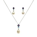 Amethyst, Aquamarine & Pearl Pendant Necklace with Matching Earrings