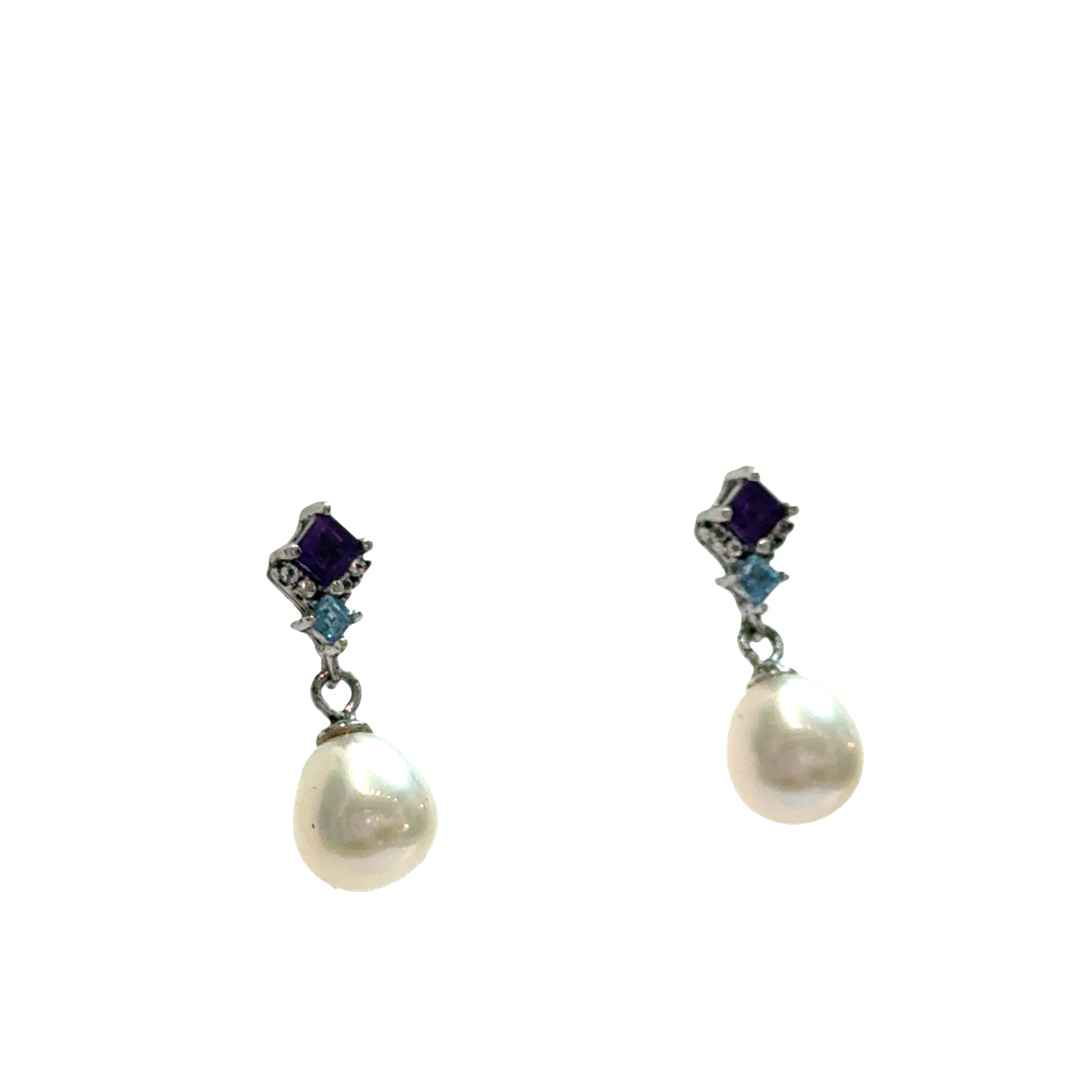 Amethyst, Aquamarine & Pearl Pendant Necklace with Matching Earrings