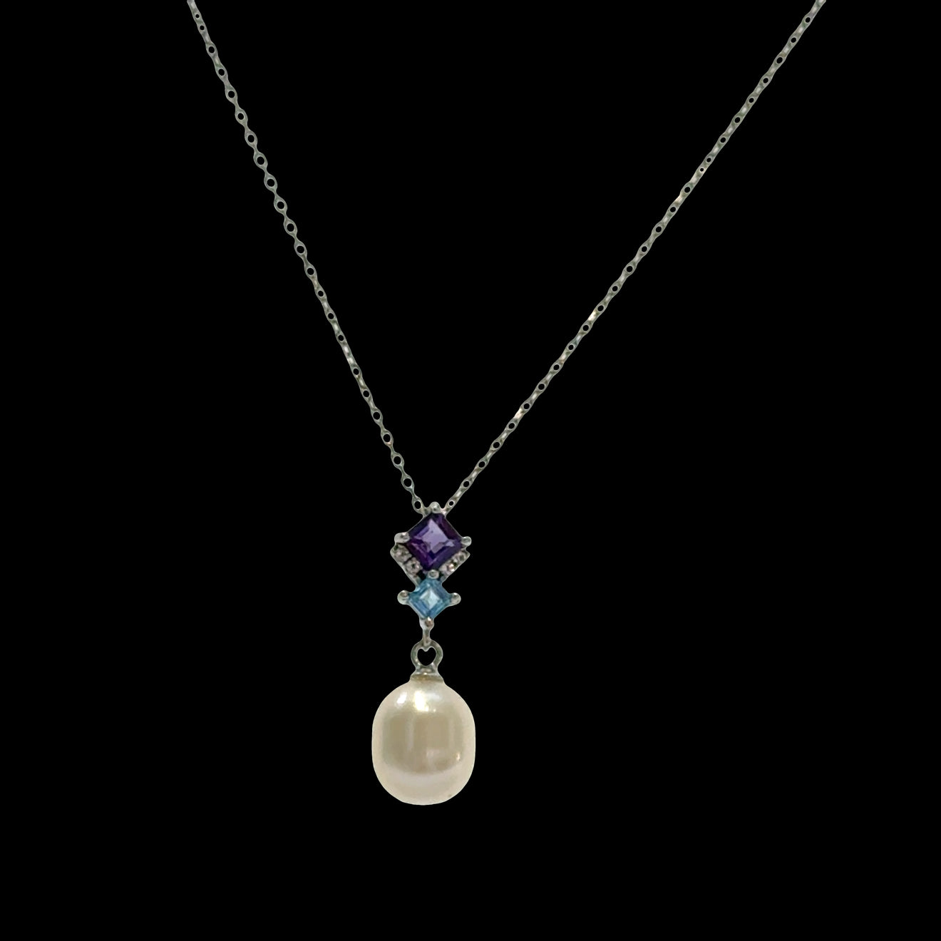 Amethyst, Aquamarine & Pearl Pendant Necklace with Matching Earrings